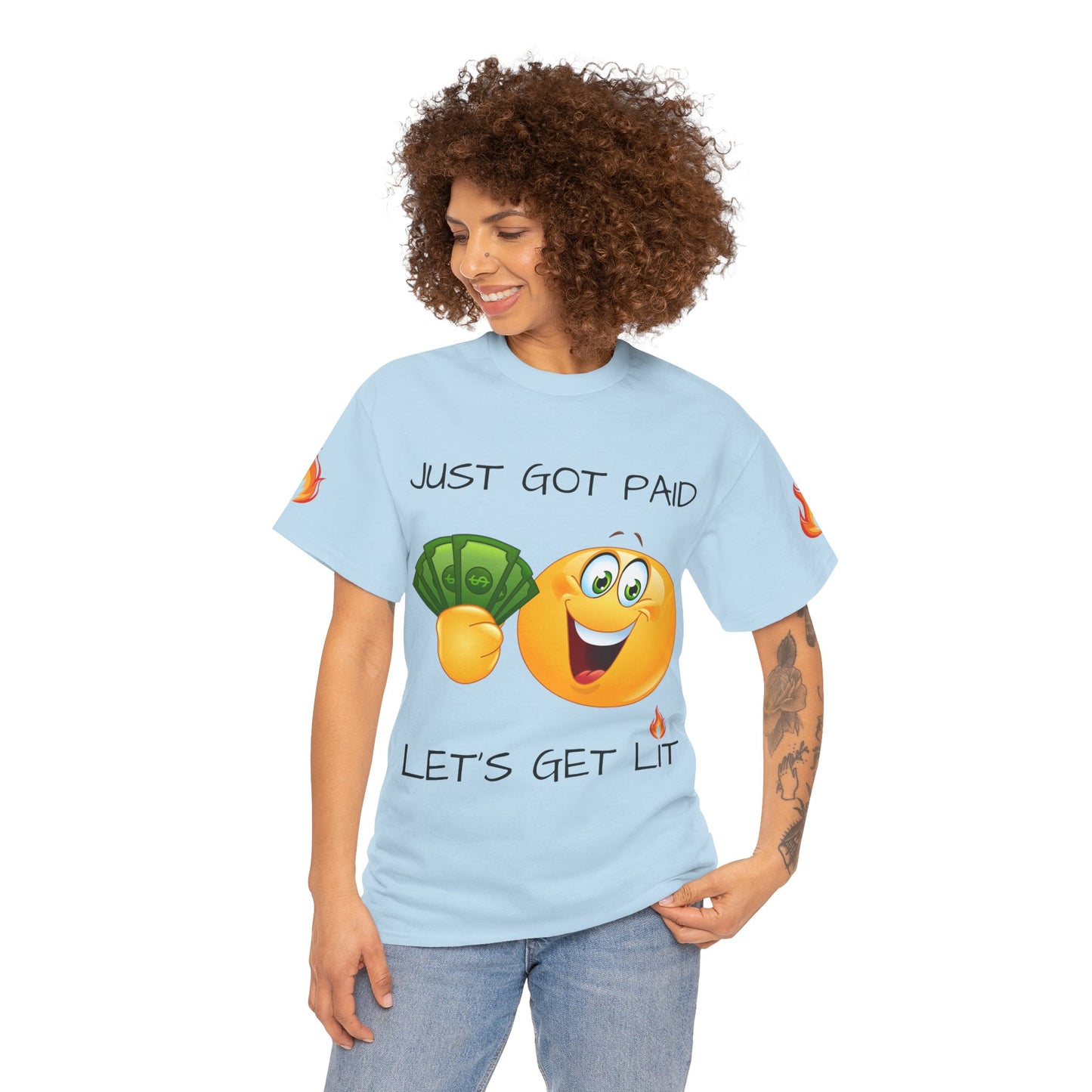 Just Got Paid Let's Get Lit Emoji Money Tee — Funny Payday Graphic T-Shirt