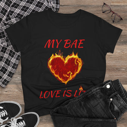 'My Bae, Love Is Lit' Flaming Heart Valentine Shirt