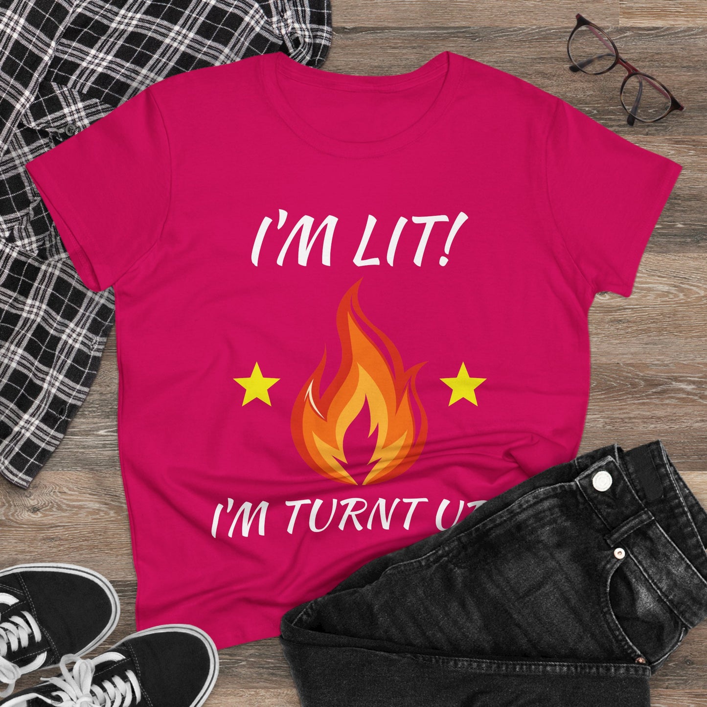 "I'm Lit! I'm Turnt Up!" Flame Graphic Tee