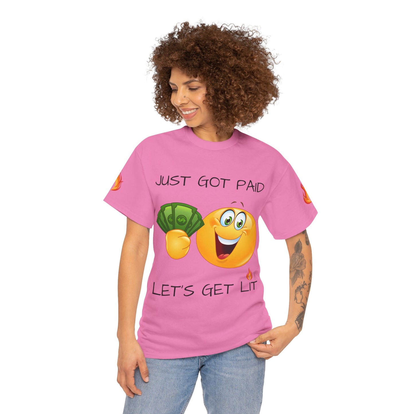 Just Got Paid Let's Get Lit Emoji Money Tee — Funny Payday Graphic T-Shirt