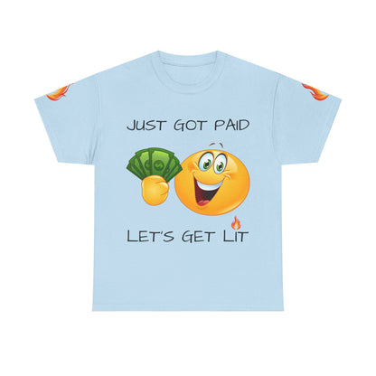 Just Got Paid Let's Get Lit Emoji Money Tee — Funny Payday Graphic T-Shirt