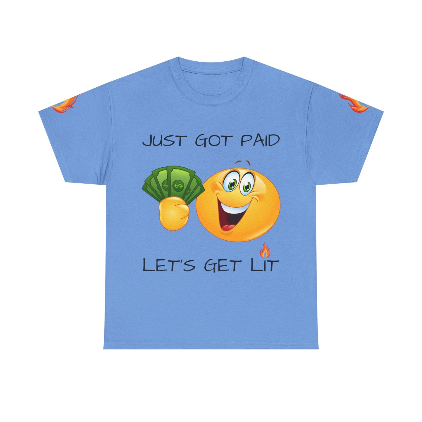 Just Got Paid Let's Get Lit Emoji Money Tee — Funny Payday Graphic T-Shirt