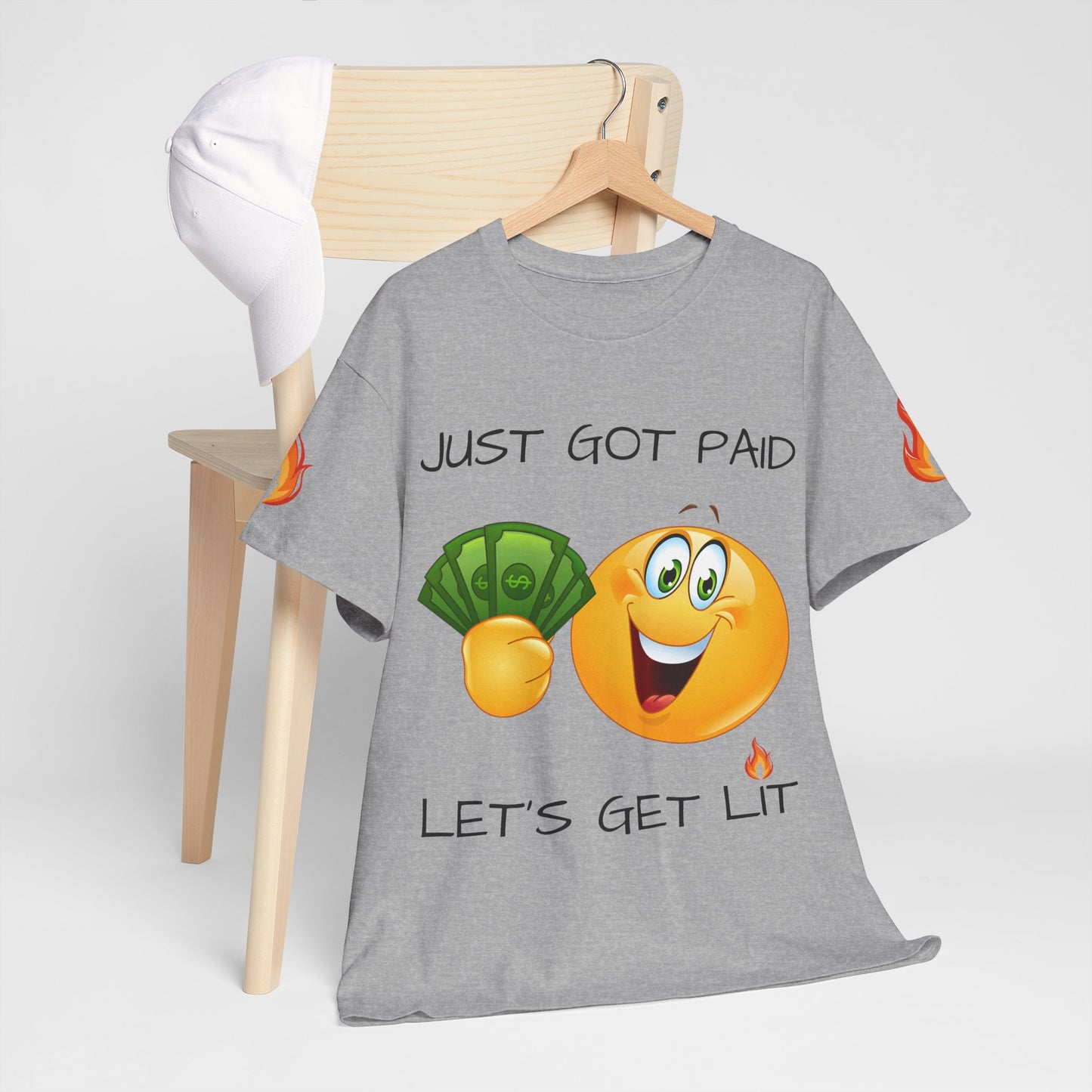 Just Got Paid Let's Get Lit Emoji Money Tee — Funny Payday Graphic T-Shirt