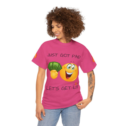 Just Got Paid Let's Get Lit Emoji Money Tee — Funny Payday Graphic T-Shirt