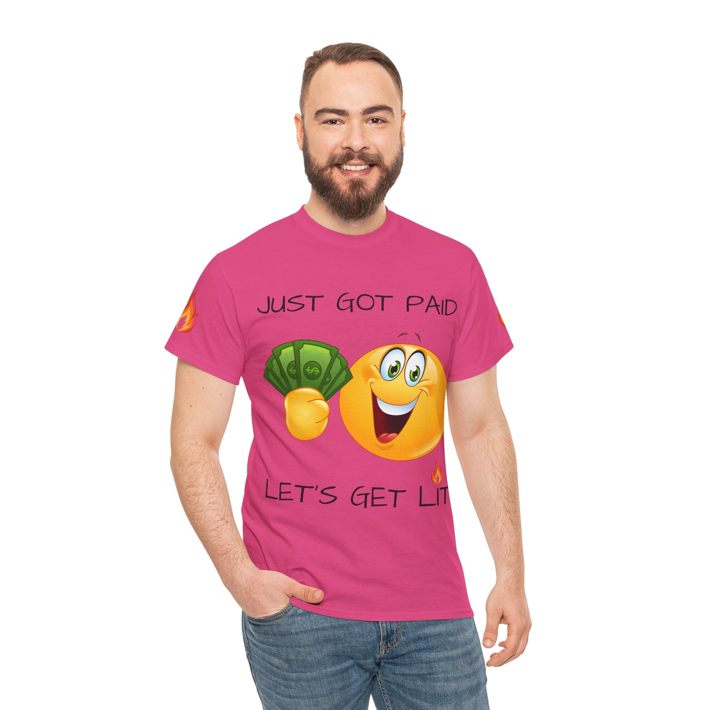 Just Got Paid Let's Get Lit Emoji Money Tee — Funny Payday Graphic T-Shirt