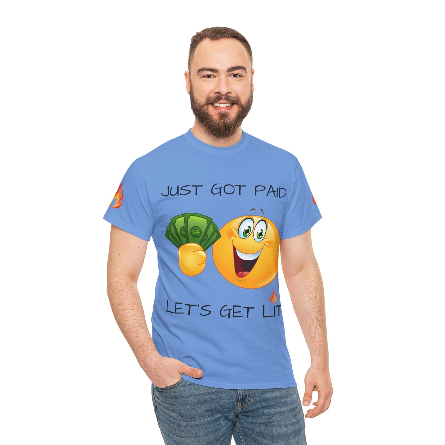 Just Got Paid Let's Get Lit Emoji Money Tee — Funny Payday Graphic T-Shirt