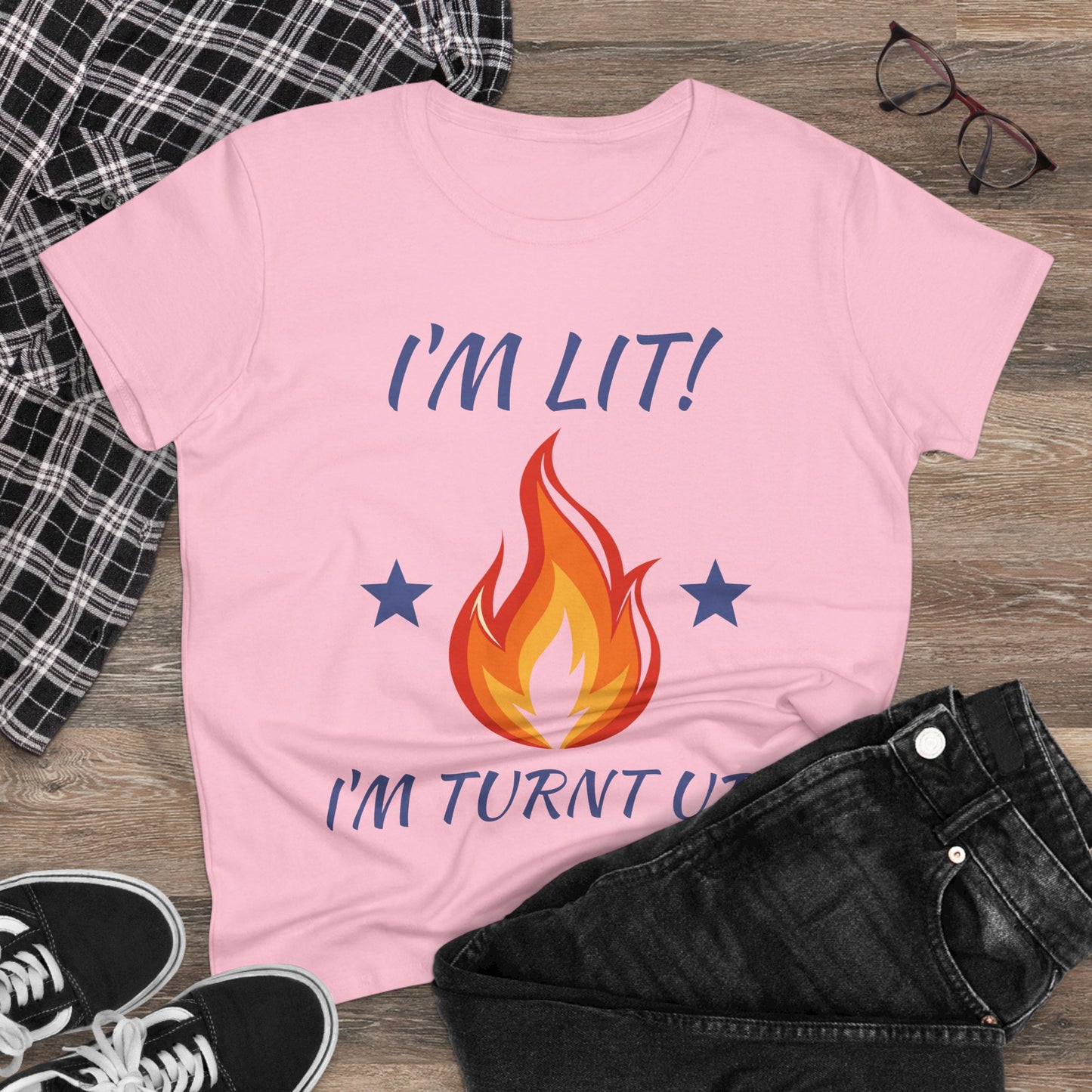 "I'm Lit! I'm Turnt Up!" Flame Graphic Tee