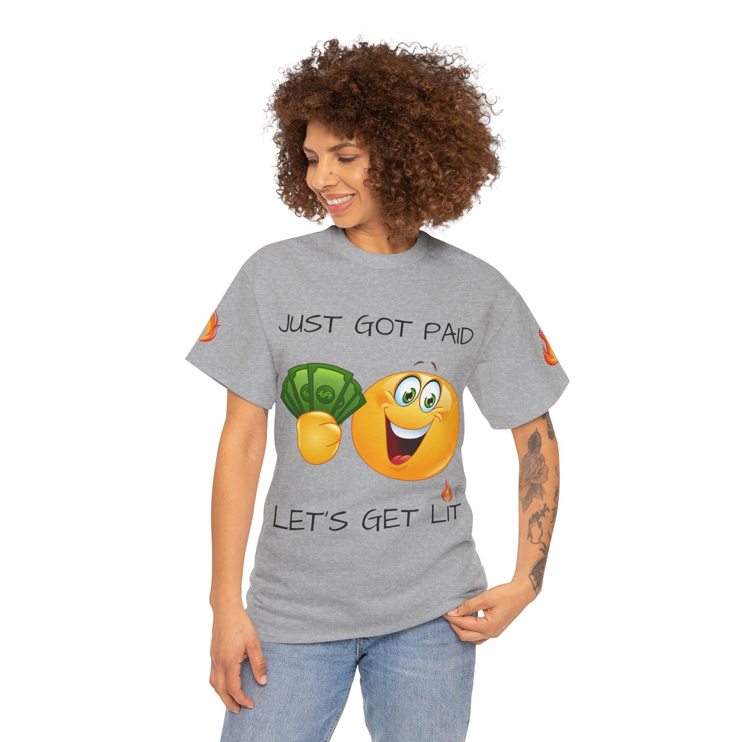 Just Got Paid Let's Get Lit Emoji Money Tee — Funny Payday Graphic T-Shirt