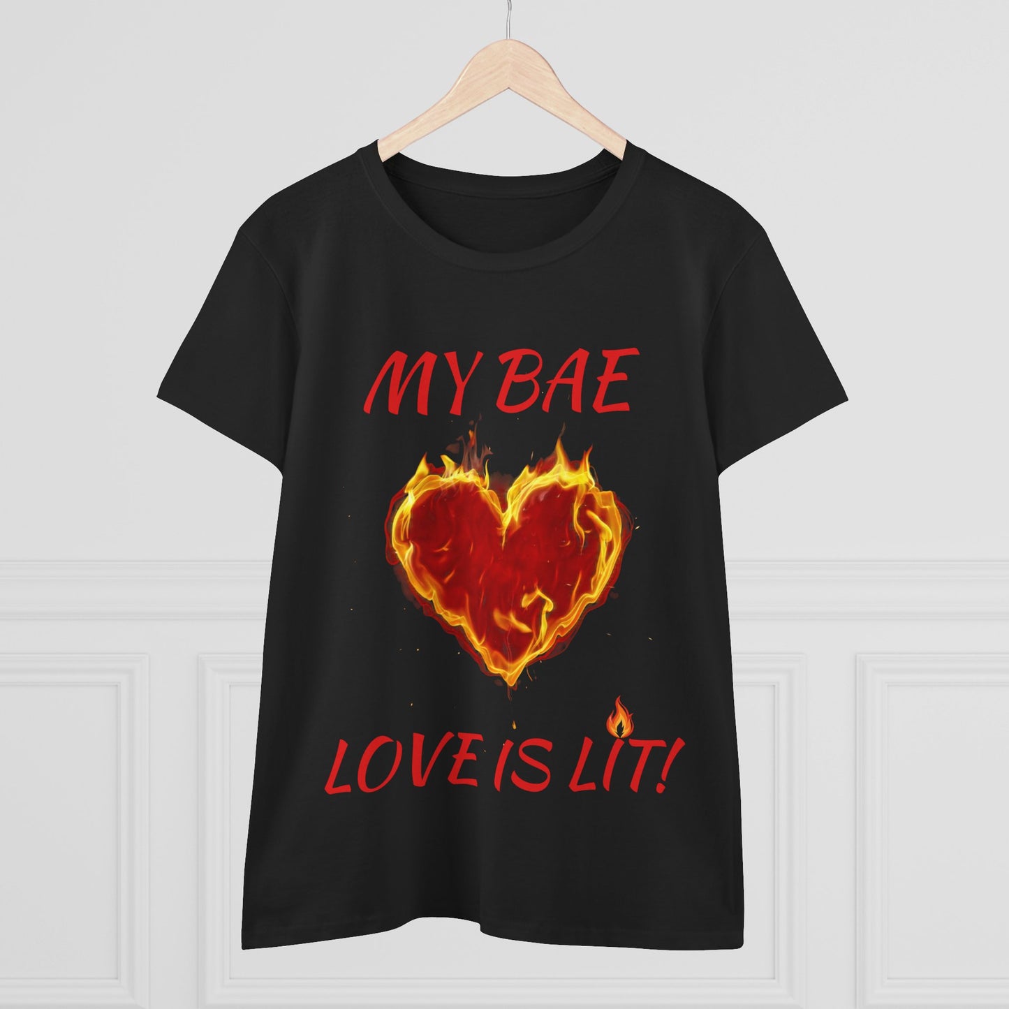 'My Bae, Love Is Lit' Flaming Heart Valentine Shirt