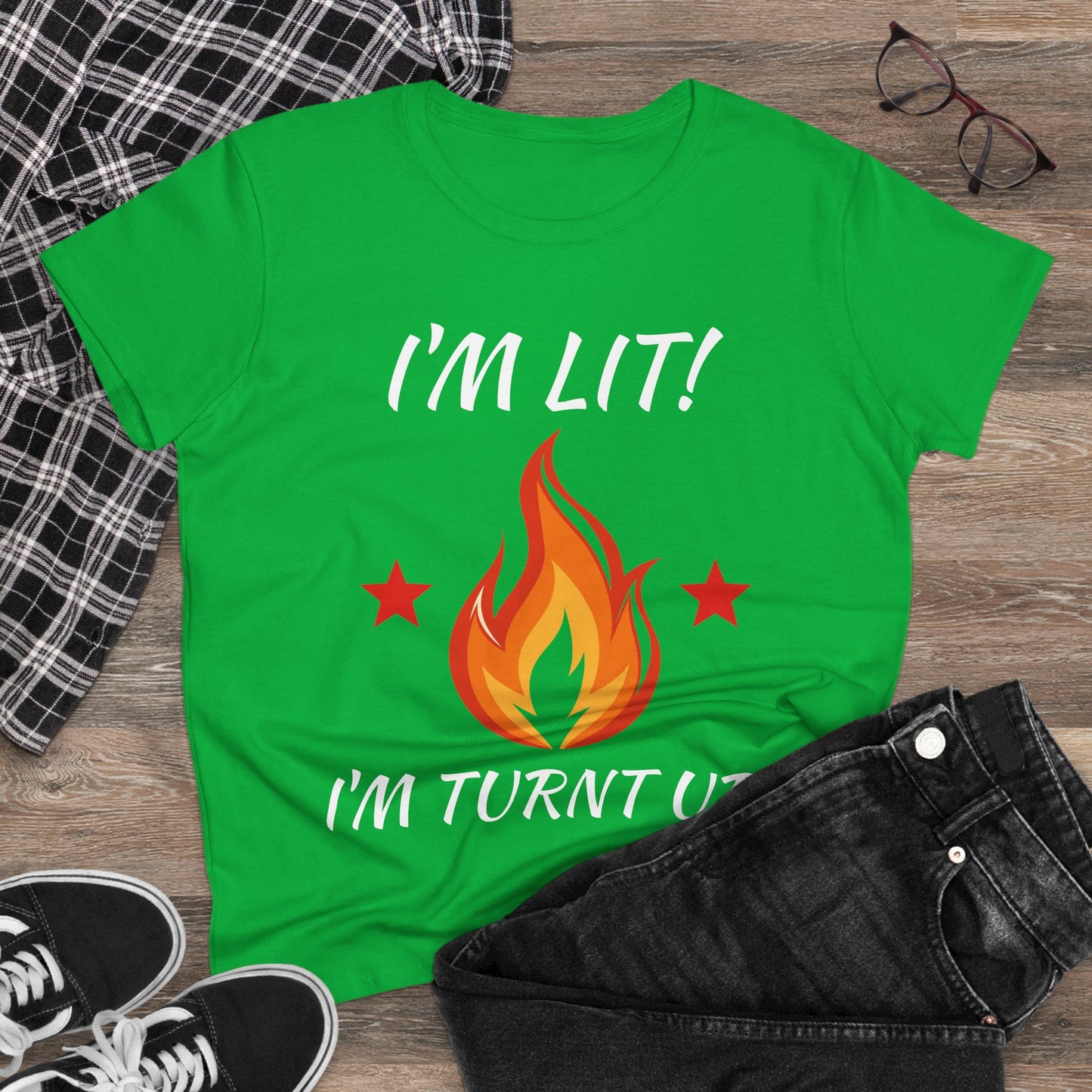 "I'm Lit! I'm Turnt Up!" Flame Graphic Tee