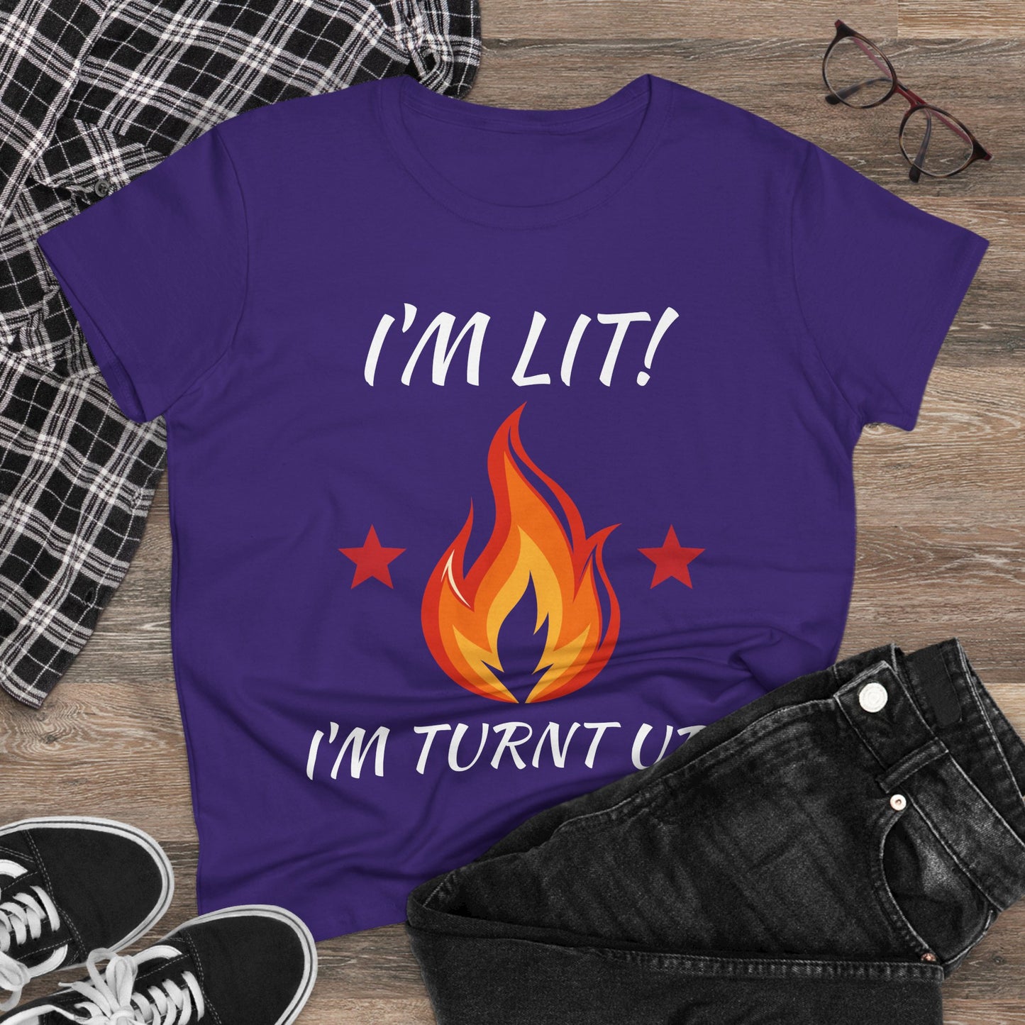 "I'm Lit! I'm Turnt Up!" Flame Graphic Tee