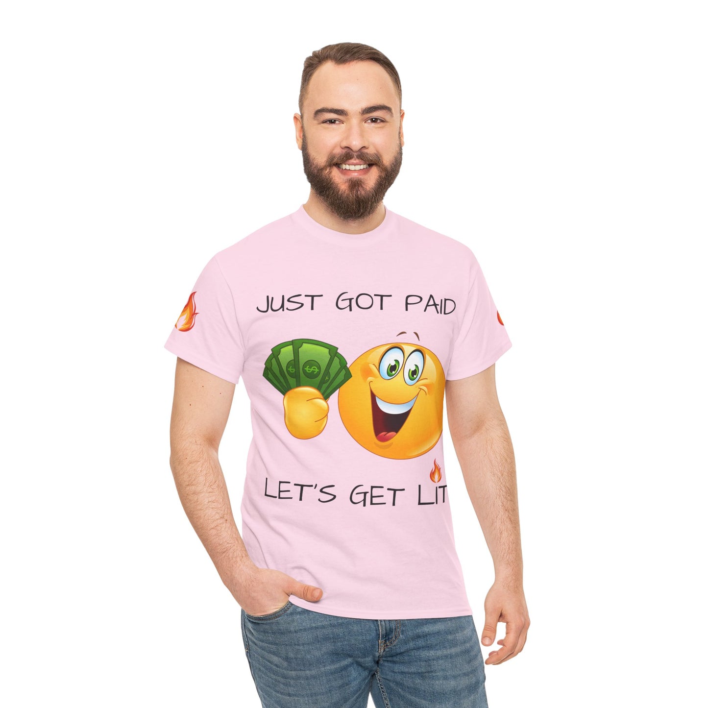 Just Got Paid Let's Get Lit Emoji Money Tee — Funny Payday Graphic T-Shirt