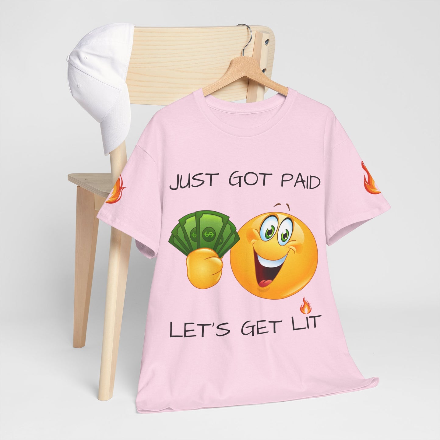 Just Got Paid Let's Get Lit Emoji Money Tee — Funny Payday Graphic T-Shirt