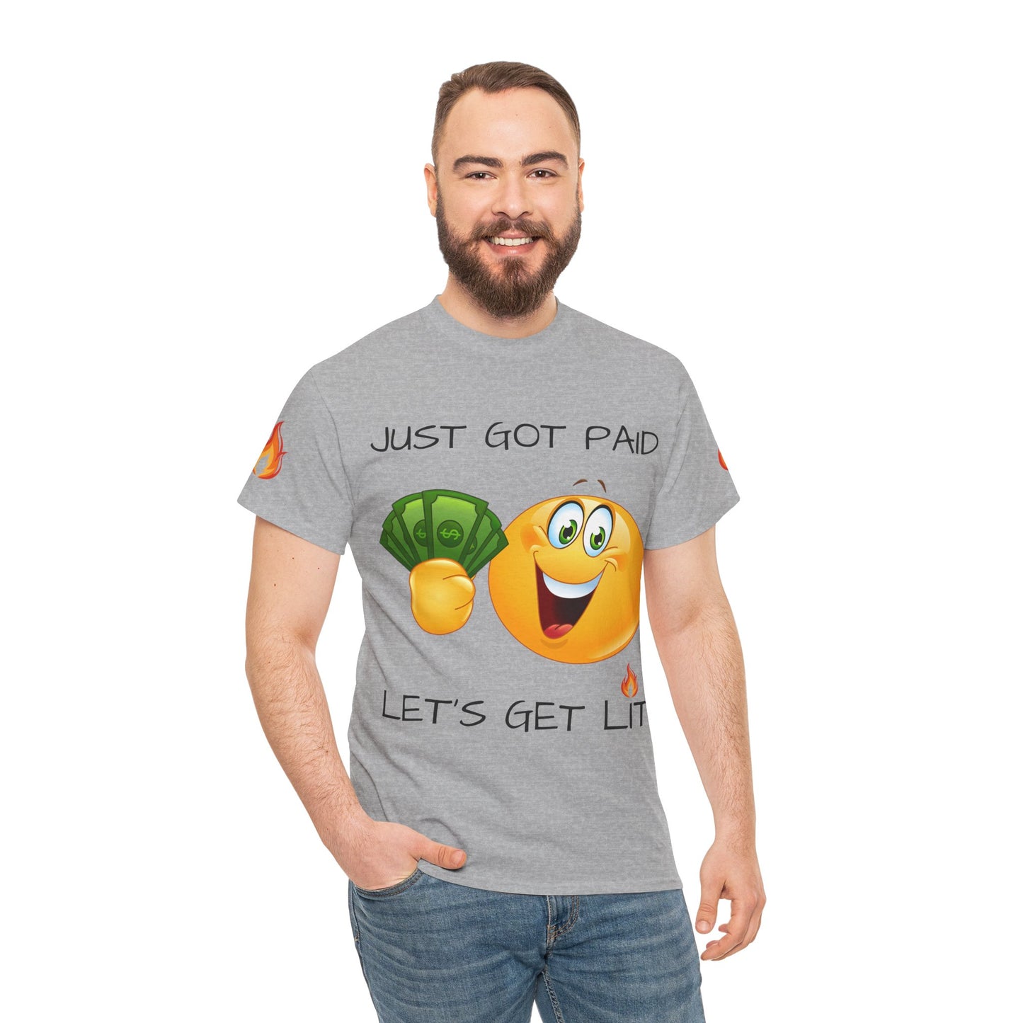 Just Got Paid Let's Get Lit Emoji Money Tee — Funny Payday Graphic T-Shirt
