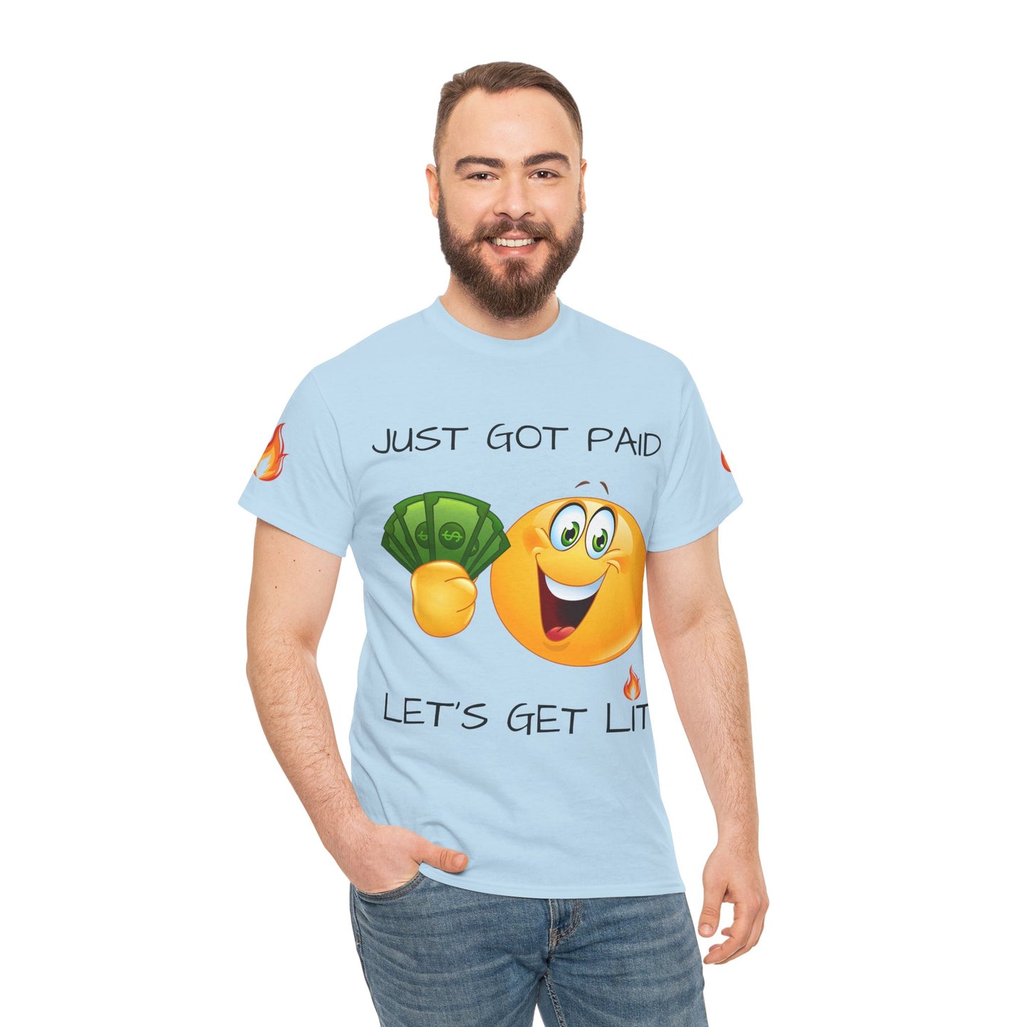 Just Got Paid Let's Get Lit Emoji Money Tee — Funny Payday Graphic T-Shirt