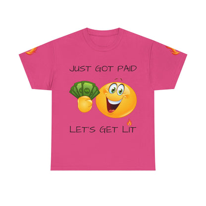 Just Got Paid Let's Get Lit Emoji Money Tee — Funny Payday Graphic T-Shirt