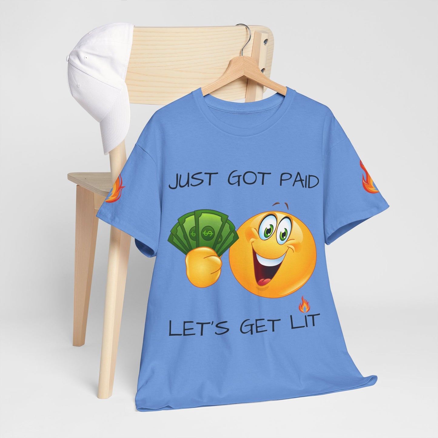 Just Got Paid Let's Get Lit Emoji Money Tee — Funny Payday Graphic T-Shirt